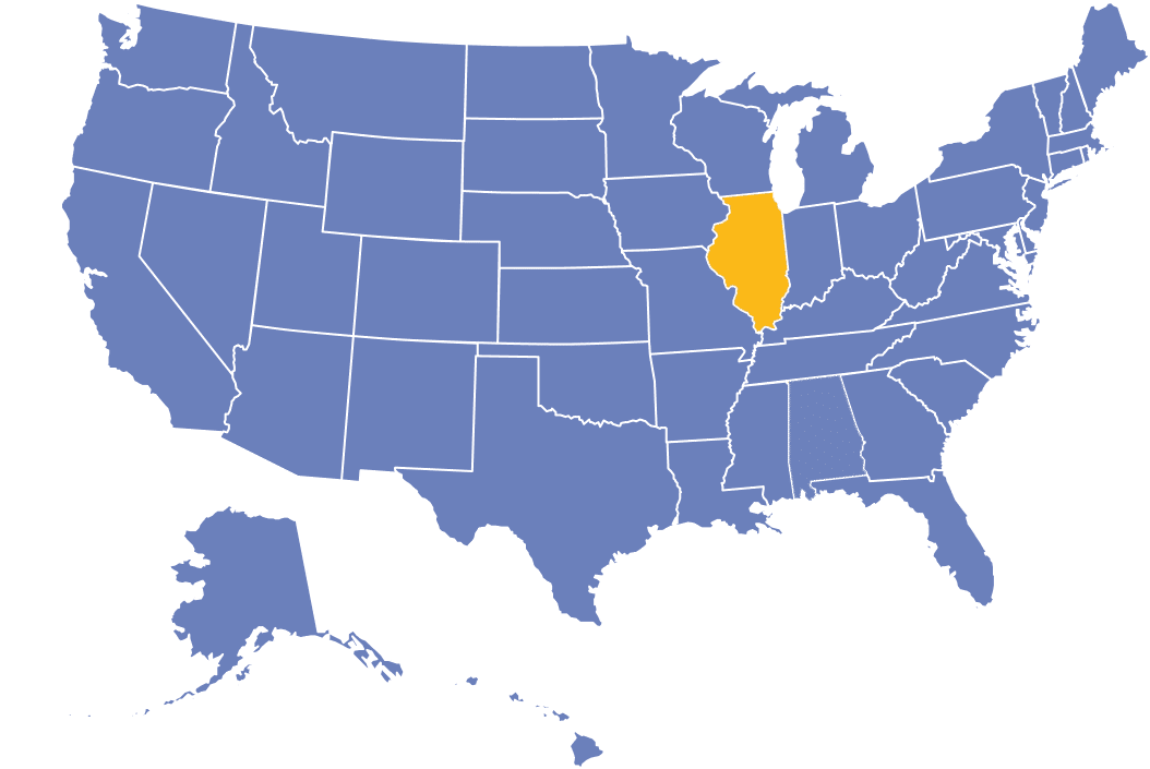 Map of the United States highlighting Illinois.