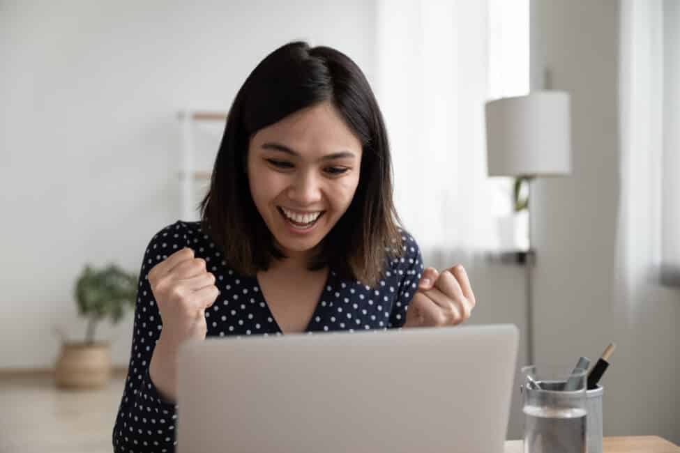 Woman is excited over tax refund loan benefits