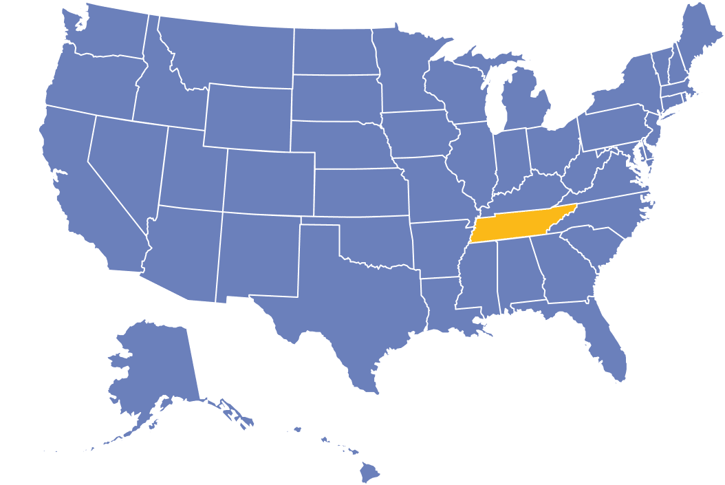 Map of the United States highlighting Tennessee.